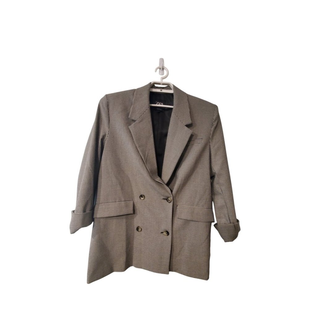 Zara blazer womens XS oversized double breasted gingham